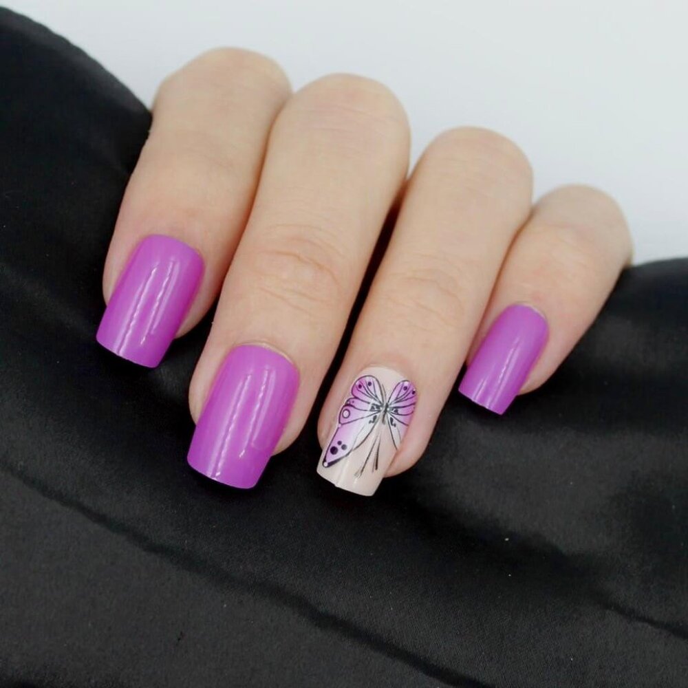 Wine purple press on nails butterfly